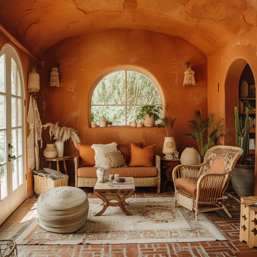 boho terra cotta living room