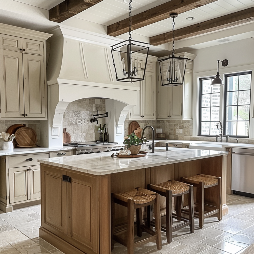 neutral french country kitchen