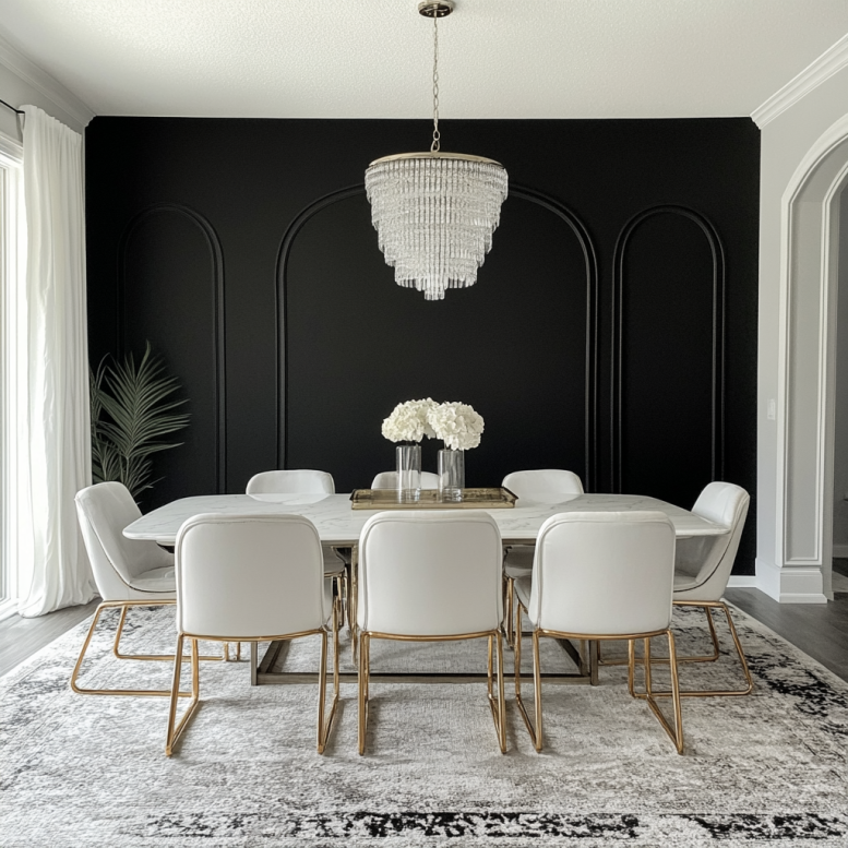 black accent wall dining room