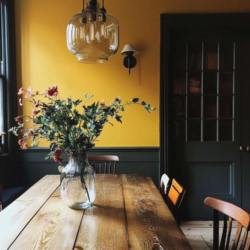 dark yellow dining room