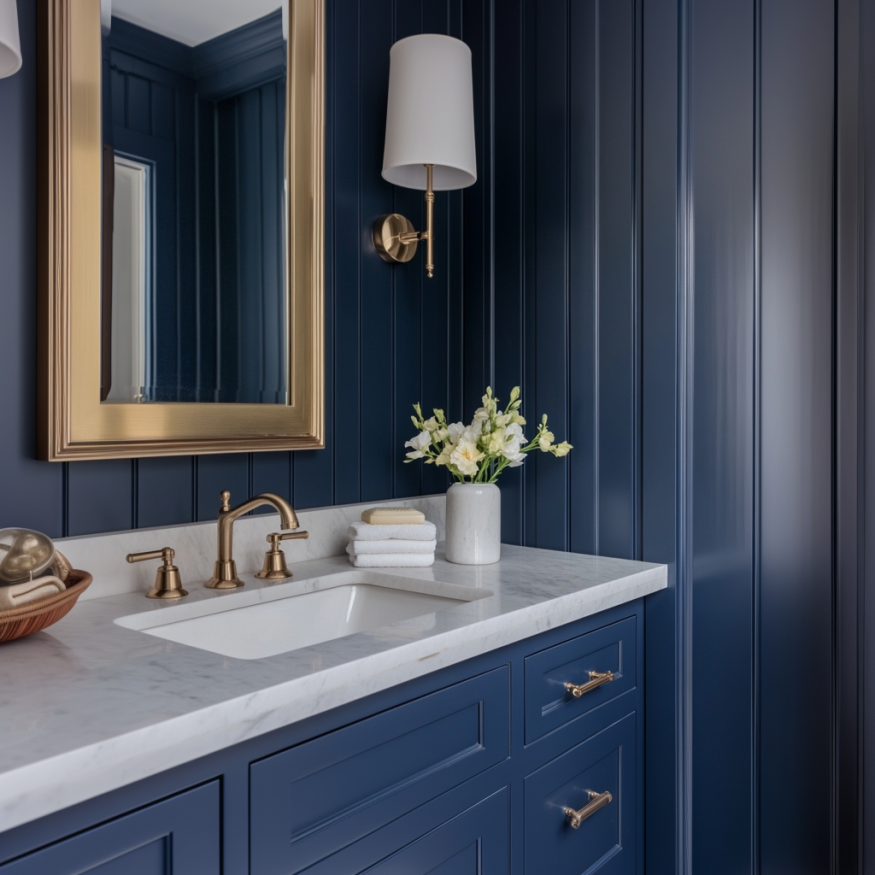 navy blue bathroom