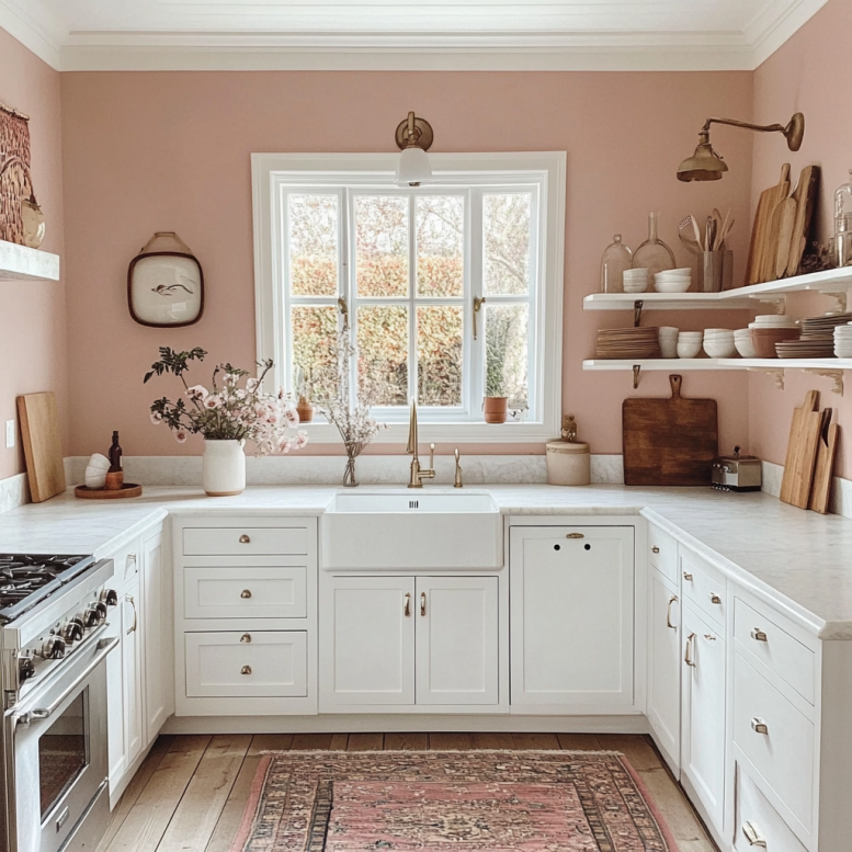 neutral pink kitchen