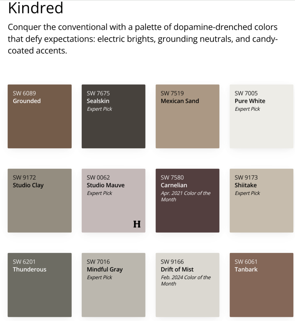 2025 color trends - sherwin williams kindred collection