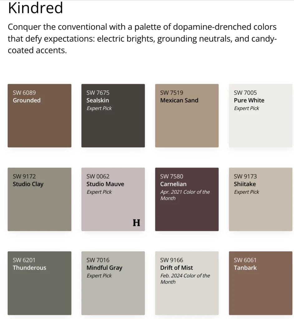 2025 color trends - sherwin williams kindred collection