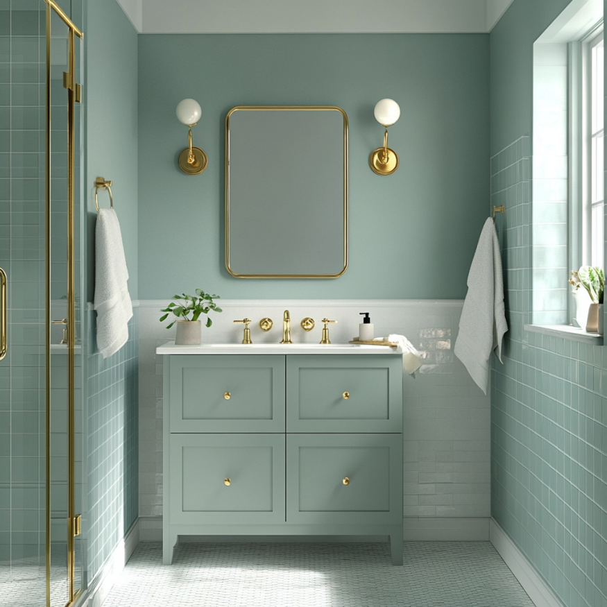 sea salt bathroom gold fixtures