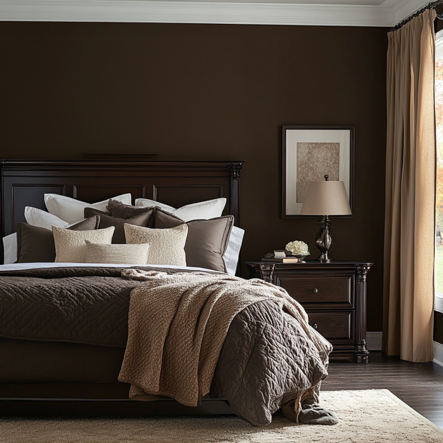 urbane bronze bedroom with dark furniture