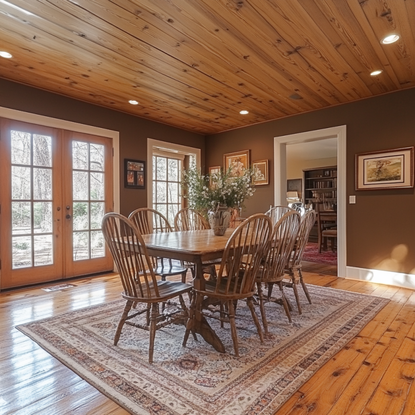 brown dining room knotty pine