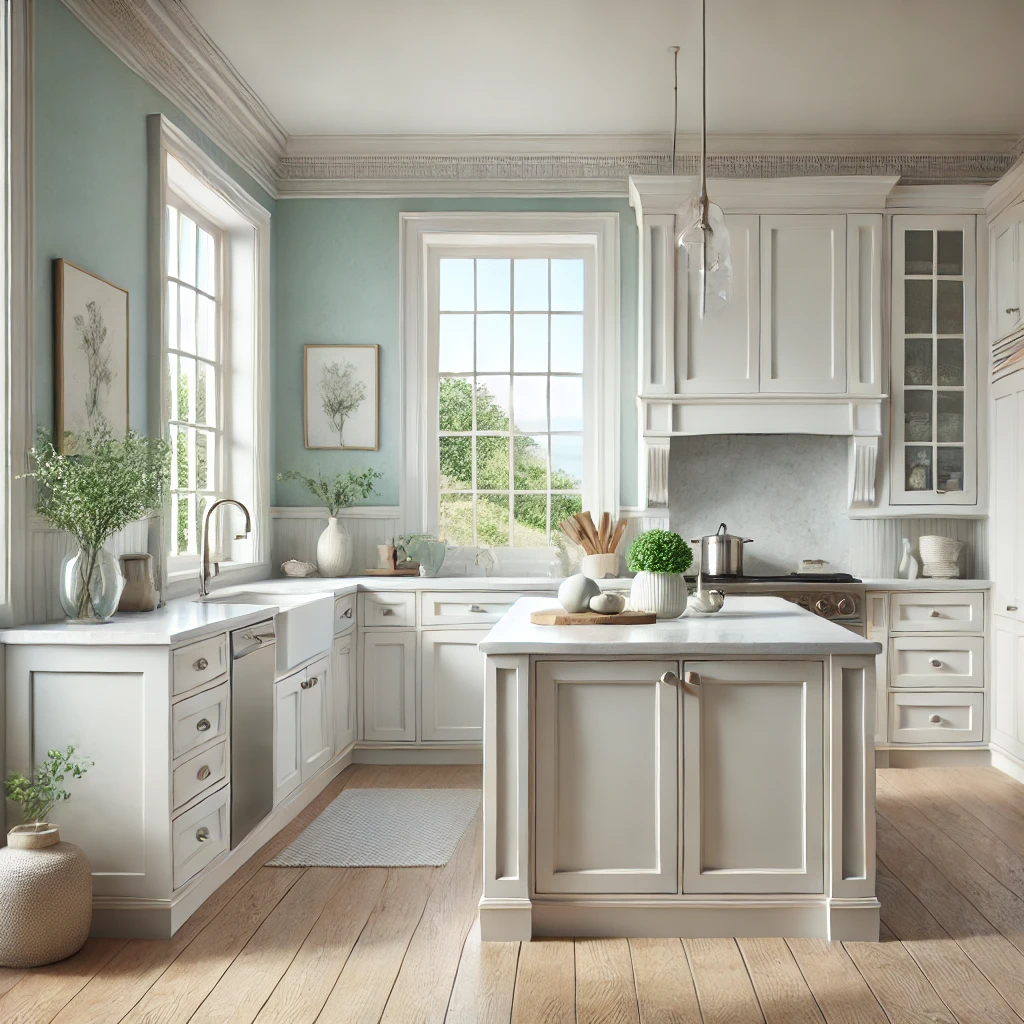 light green walls white cabinets