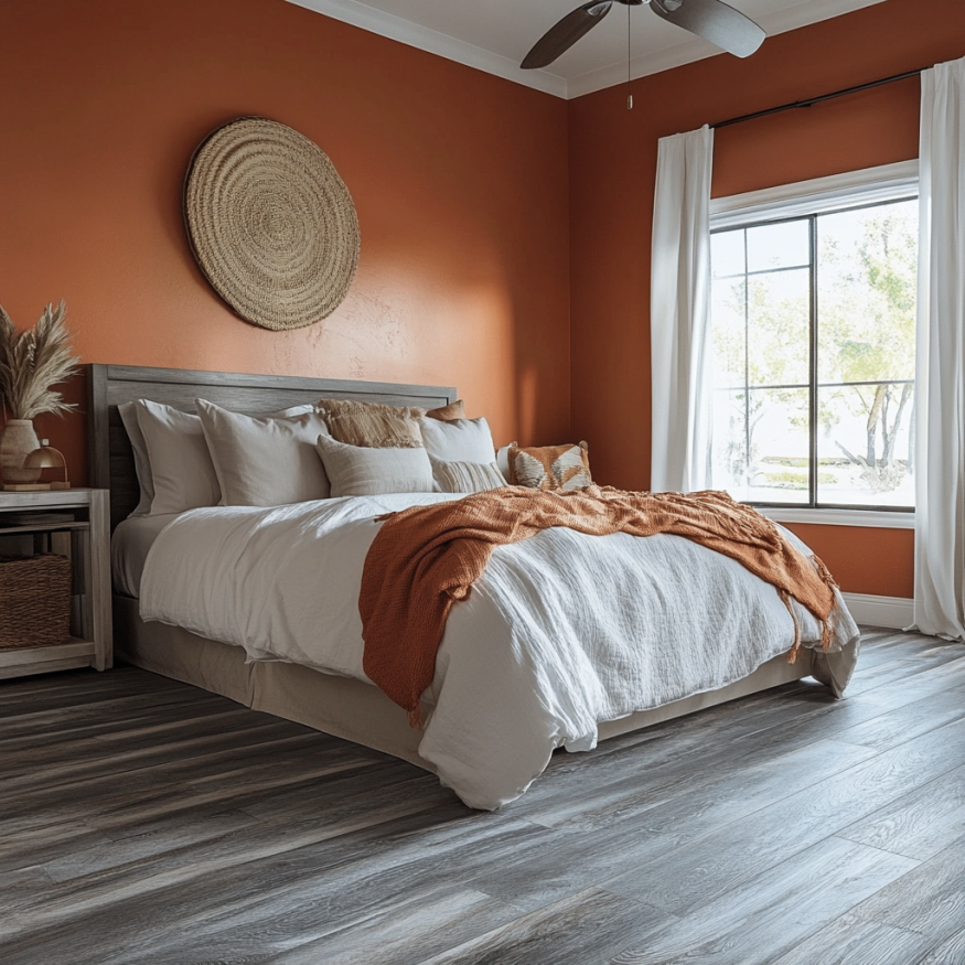 terra cotta walls gray floors