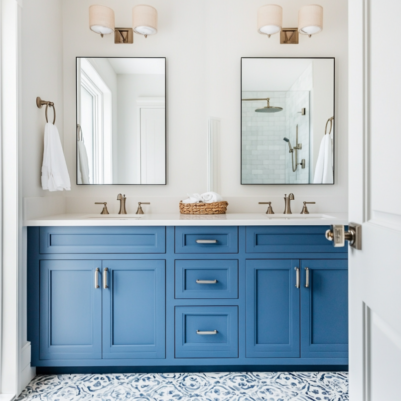 bright blue vanity