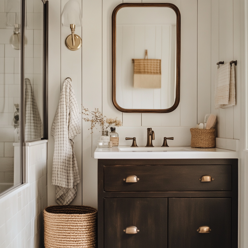 brown bathroom vanity.