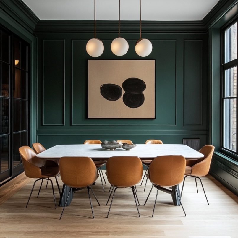 dark green dining room