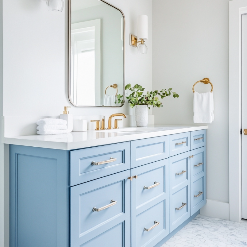 light blue bathroom vanity