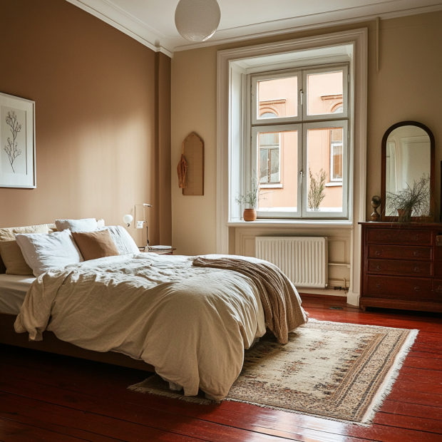 bedroom red woof floors brown walls