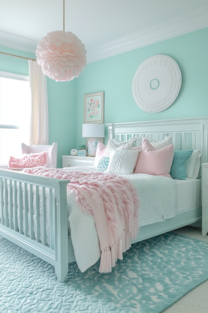 soft turquoise girls bedroom