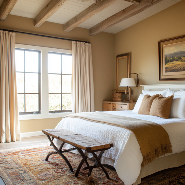 yellow beige bedroom