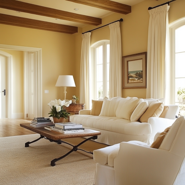 yellow beige living room