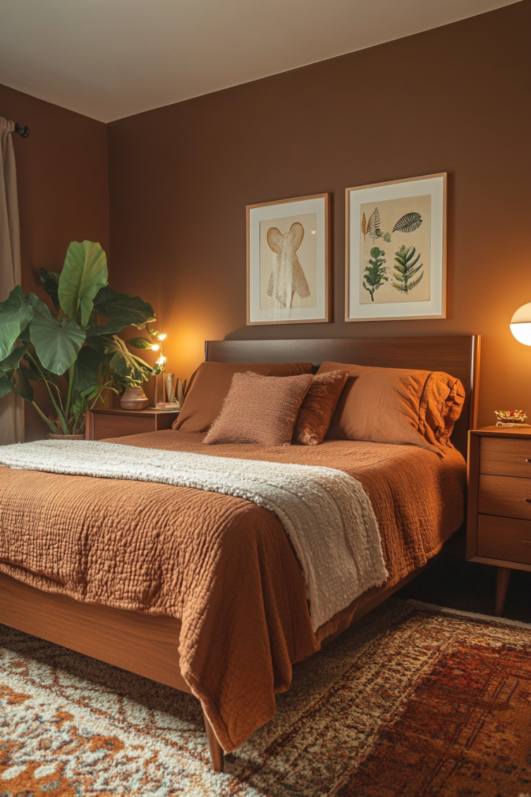 brown bedroom 70s aesthetic