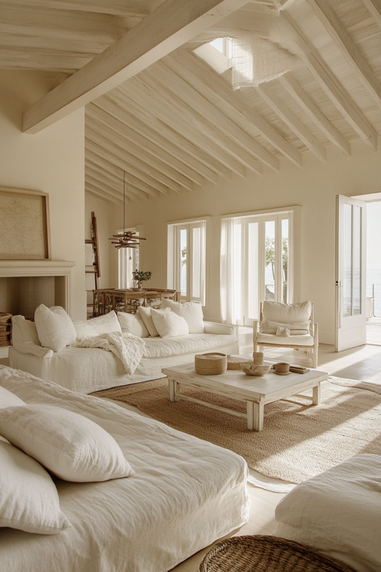 fisherman aesthetic white living room