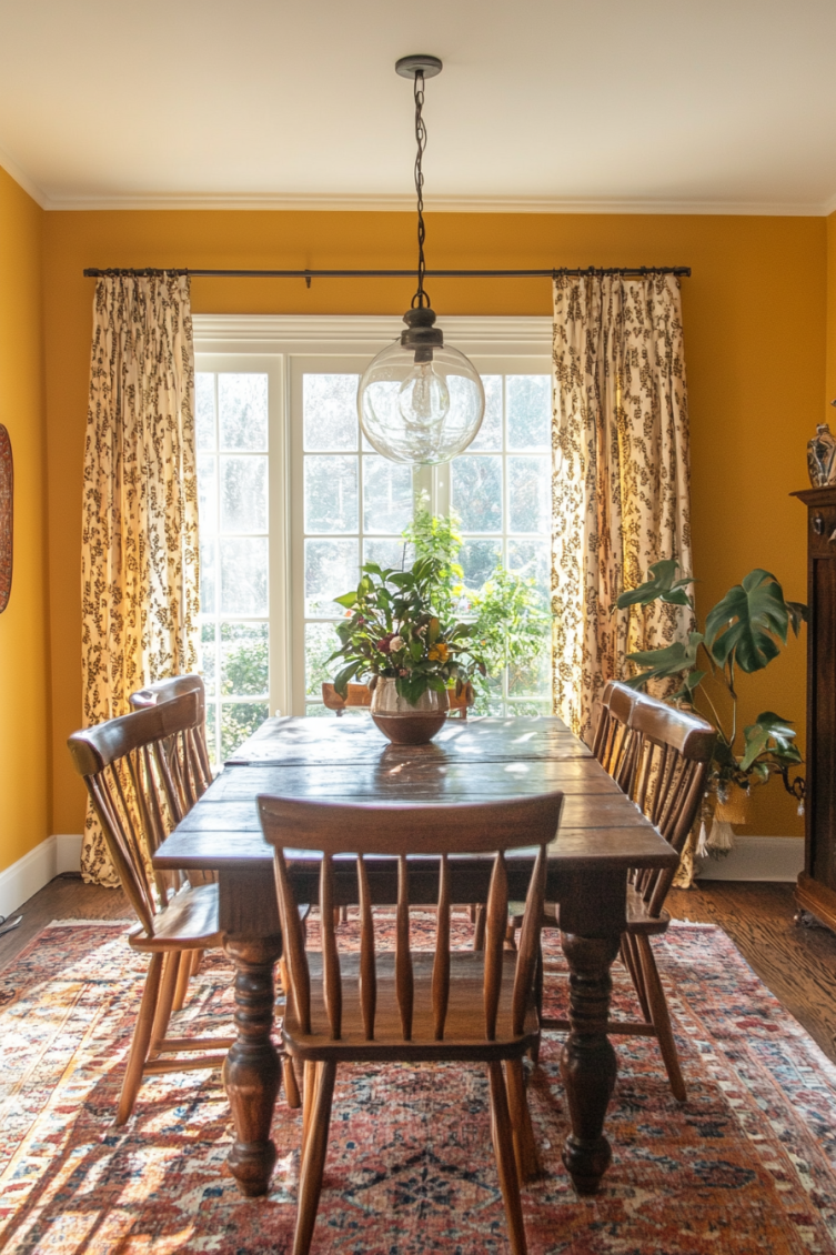 mustard yellow vintage 70s dining room