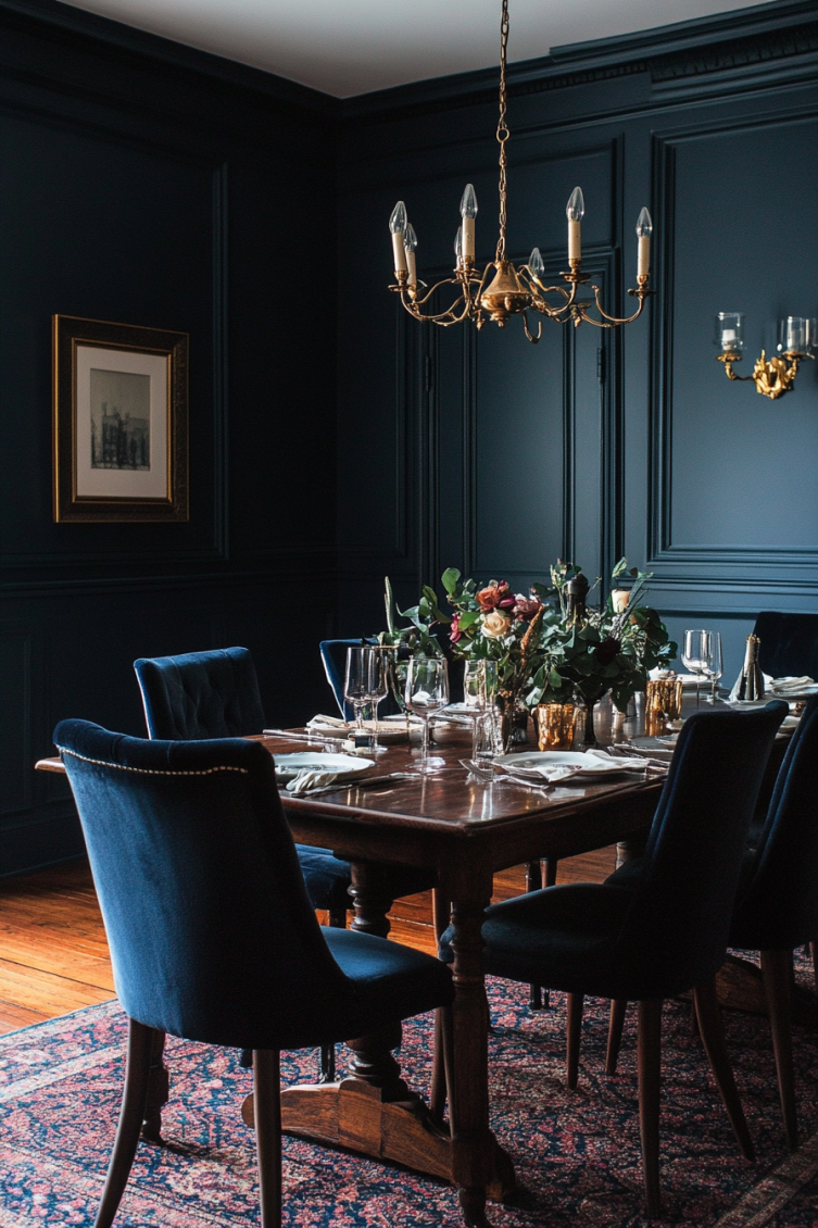 navy blue castlecore dining room