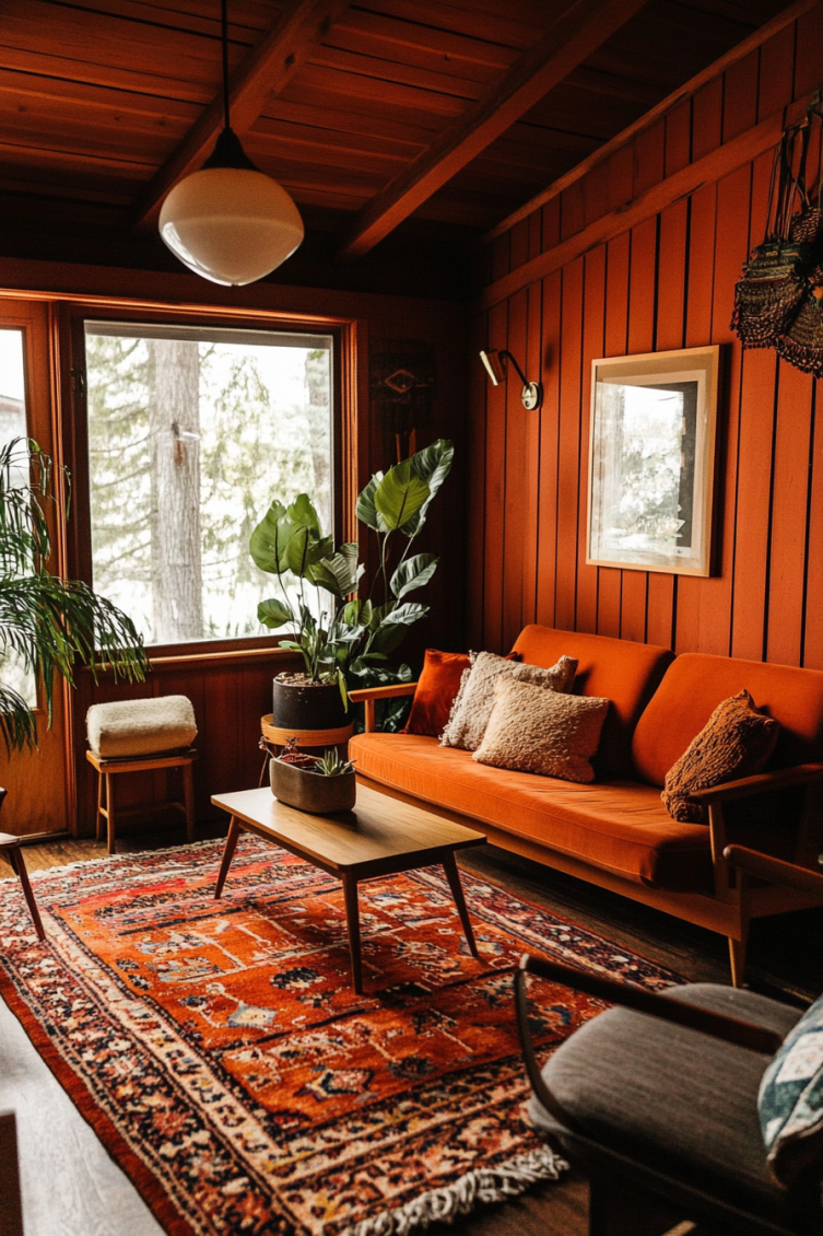 orange living room 70s retro vintage