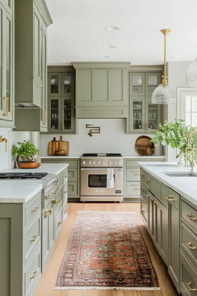 green kitchen cabinets traditional home
