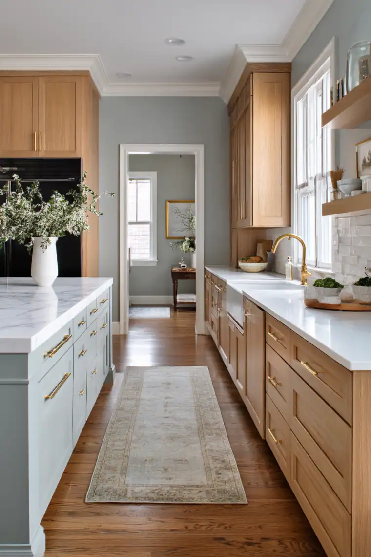 comfort gray and oak kitchen