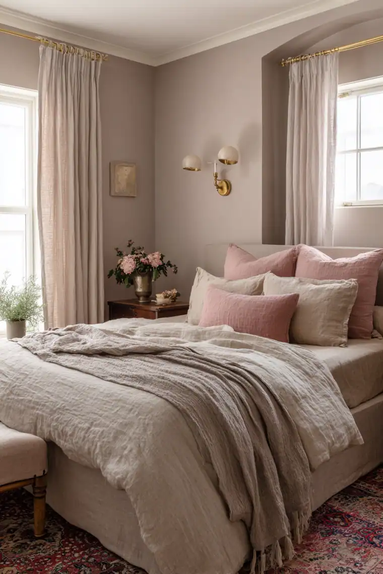 taupe and dusty rose bedroom