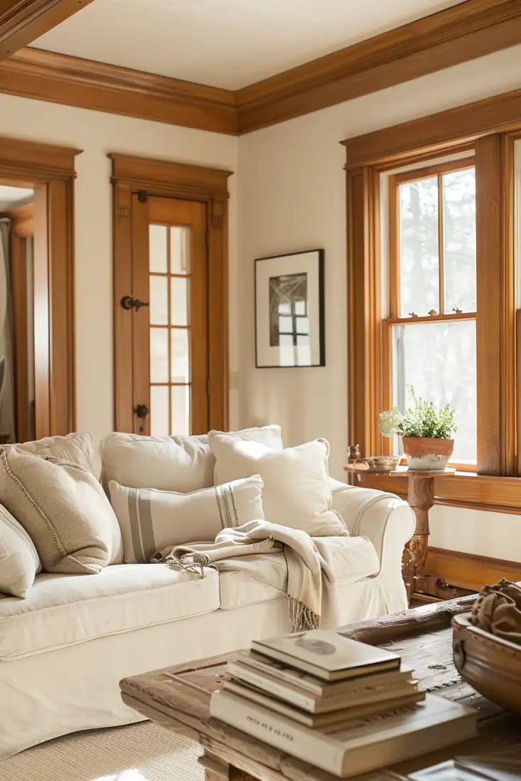 living room wood trim