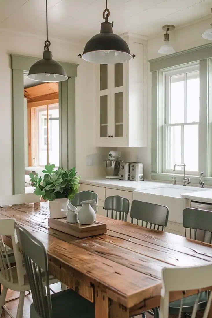 sage green trim dining room