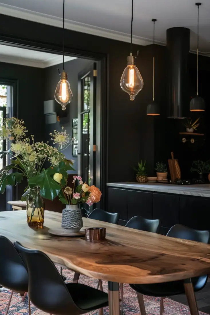 soft black dining room