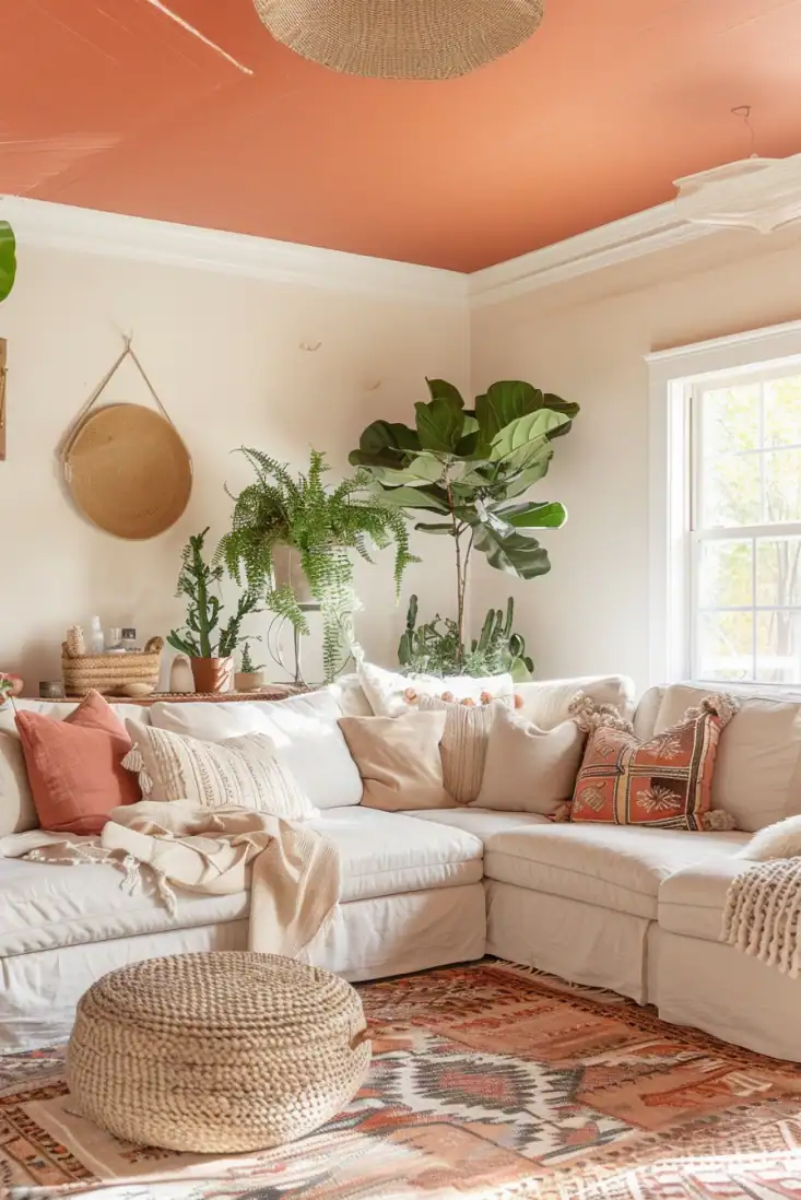 terra cotta ceiling living room